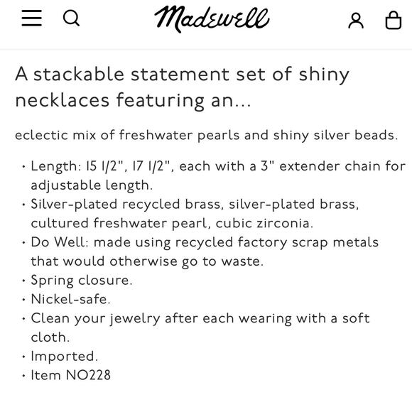 NEW MADEWELL Set of 2 Necklaces – Freshwater Pearl Chain & Silver Bar Necklace - Picture 7 of 12